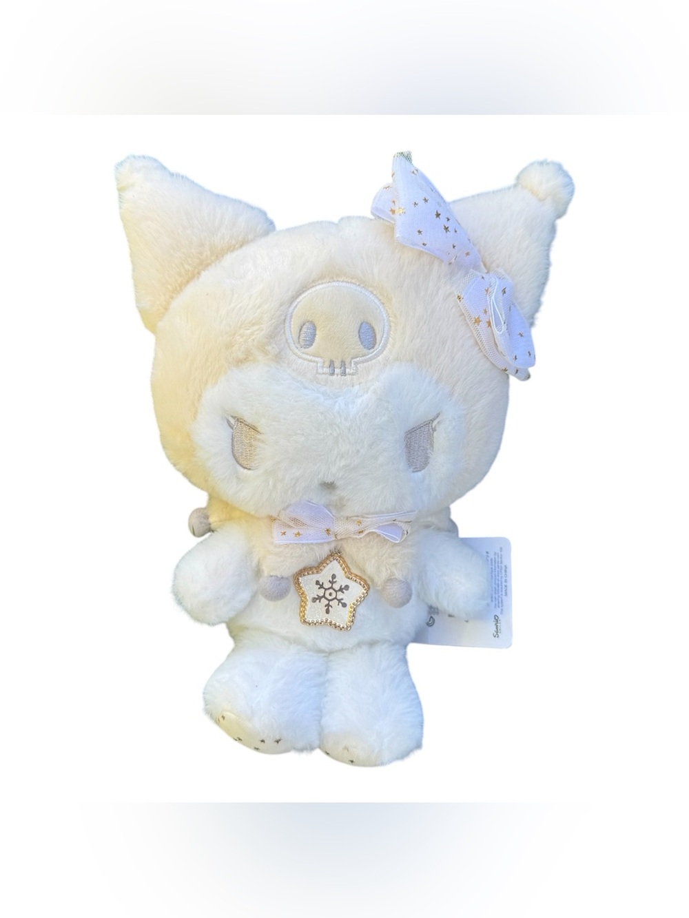 Sanrio Kuromi Japan Kawaii Light Tan Beige Christmas Star Glitter Bow Plush